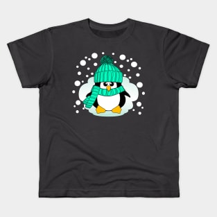 Christmas Penguin with Peppermint Hat and Scarf Kids T-Shirt